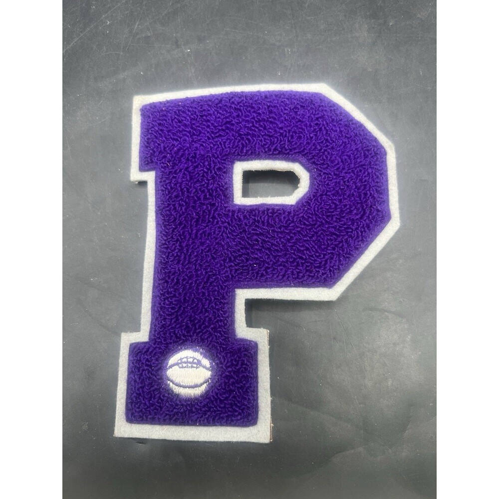 Vintage Varsity Letter P Chenille Patch Purple Gray Sports Ball Letterman 6.5"
